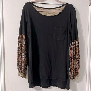 Free People Black Long Sleeve Patchwork sleeves Small